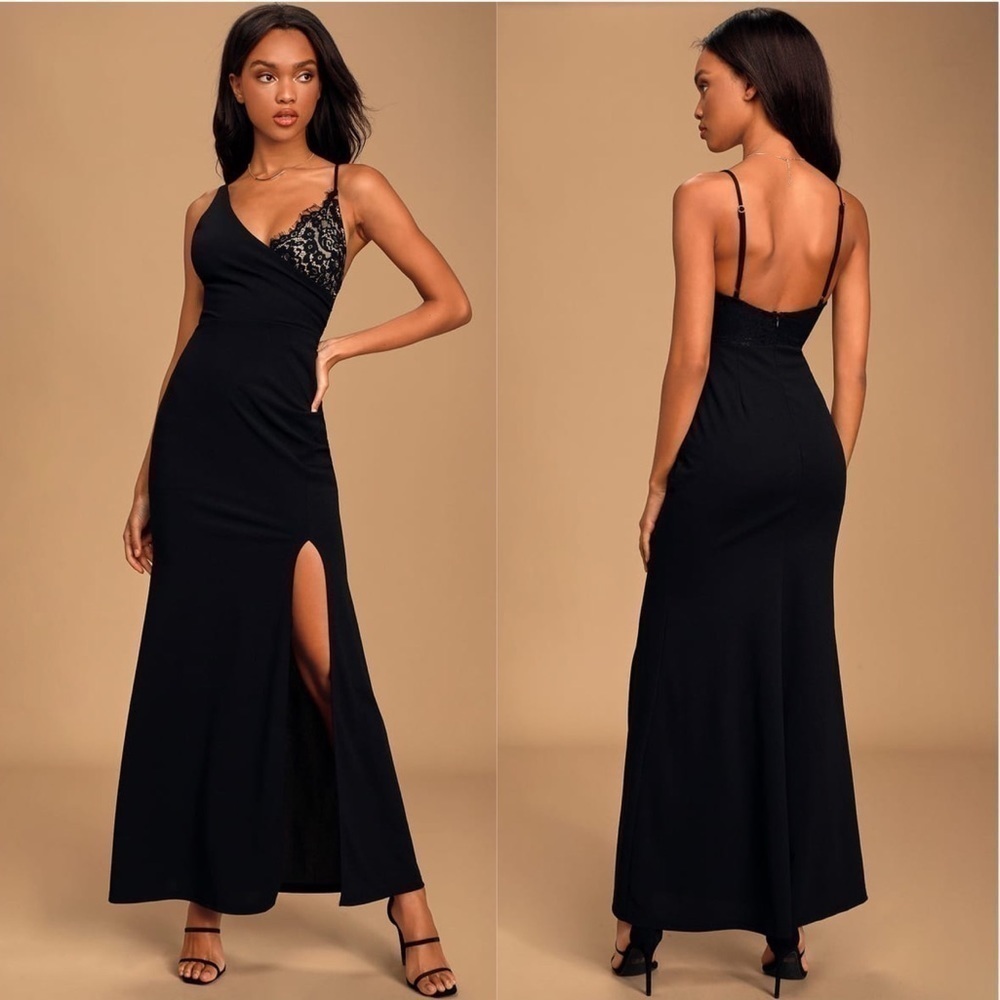 LULU’S Romantic Evening Black Lace Sleeveless Maxi Dress